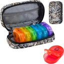 Serfeymi Weekly Travel Pill Organizer 2 keer Een dag AM PM Geupgraded Regenboog Pill Box 7 dag met Portable Zipper PU leren pil Case, Medicine Organizer voor pillen, Vitaminen, Visolie - Bruin 03