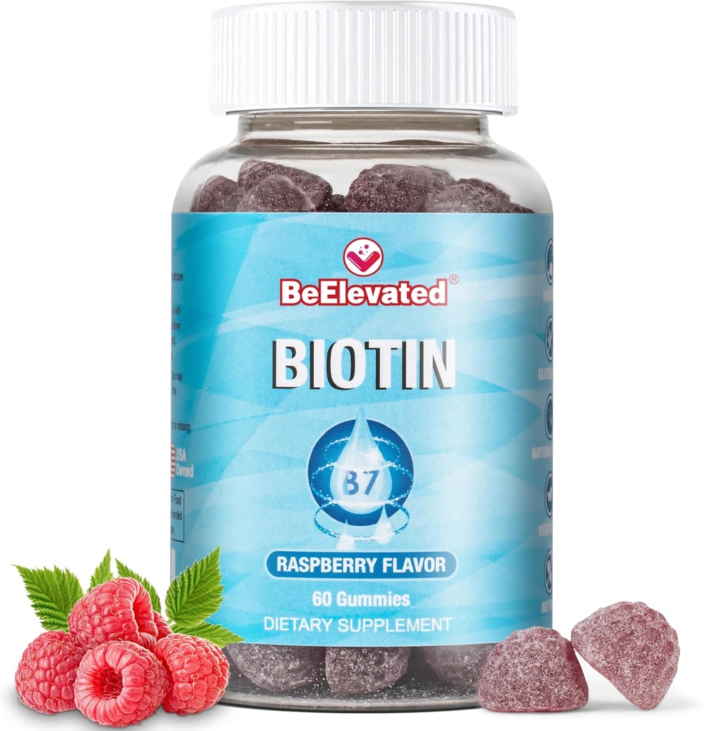 Biotin Gummies - Haar en nagels sterkte groei vitamines supplementen voor vrouwen gezondheid en schoonheid - 10000 MCG huid kauwbare supplement - Raspberry Flavor - (60 Telfles)