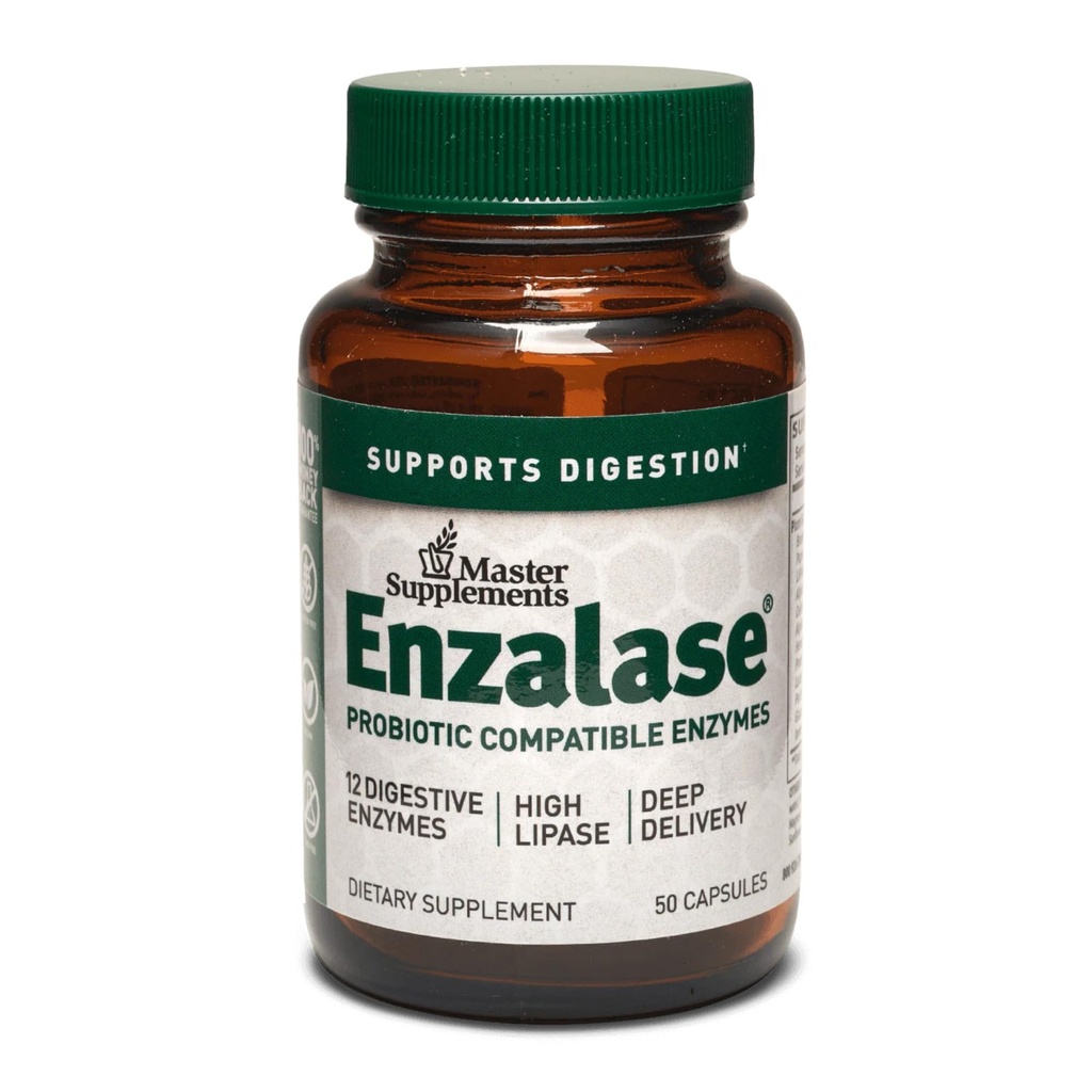 Master Supplementen Enzalase - 50 capsules - Probiotische Compatibele enzymen - Biedt Digestieve Boost + Gas & Bloating Relief - Glutenvrij - 50 porties