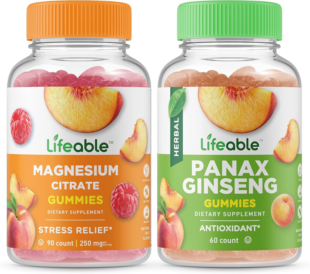 Levensvatbare Magnesium 85mg + Panax Ginseng, Gummies Bundle - Grote Proeverij, Vitaminesupplement, Glutenvrij, GGO-vrij, Kauwgom
