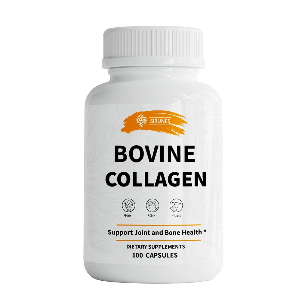 SIRUNES Bovine Collagen Supplementen voor mannen en vrouwen I Gehydrolyseerde Gras Fed Bovine Collages Peptides Dieetsupplement voor Gezamenlijke, Nerve & Bone Support - Non-GMO, Anti-Aging - 100 Capsules