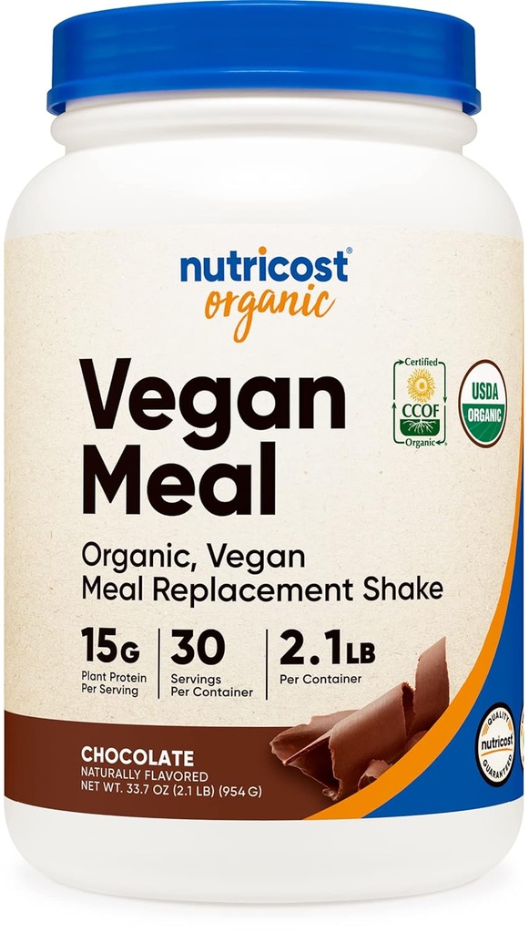 Nutricost substitut de repas végétalien biologique Shake en poudre (chocolat) - certifié USDA biologique, végétalien, et sans gluten