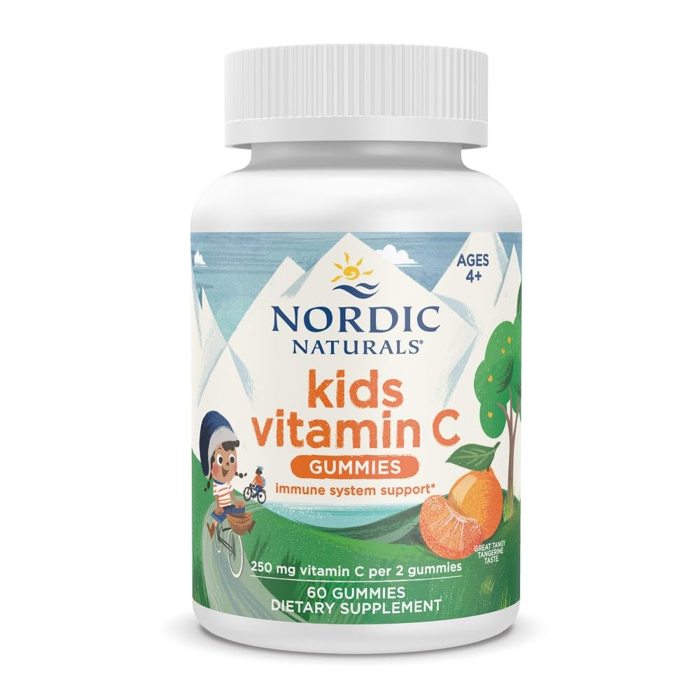 Nordic Naturals Kids Vitamin C Gummies - Tangy Tangerine - 60 Gummies - Vegan Vitamin C Supplement - Kinderen Immuniteit en Antioxidant Ondersteuning - 250 mg per portie - 30 porties