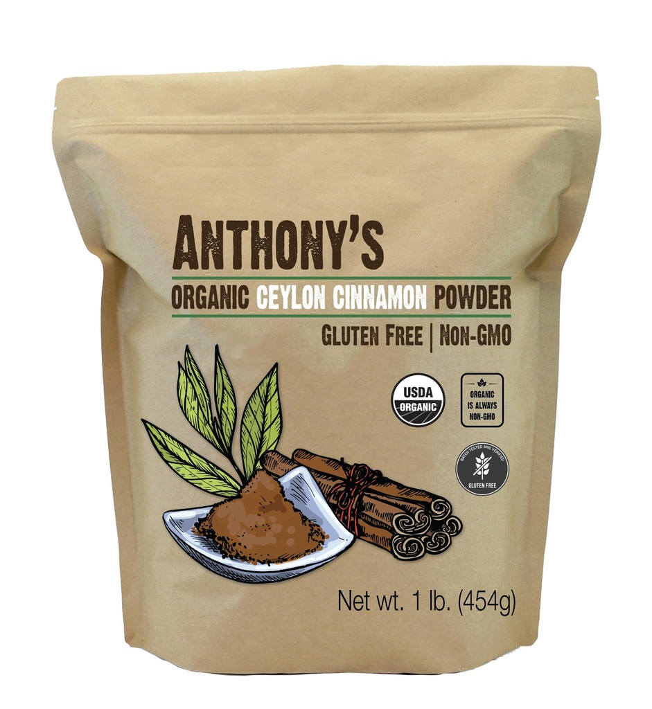 Anthony's biologische Ceylon kaneelpoeder, 1 lb, gemalen, glutenvrij, niet-gestraald, niet GGO, Keto vriendelijk