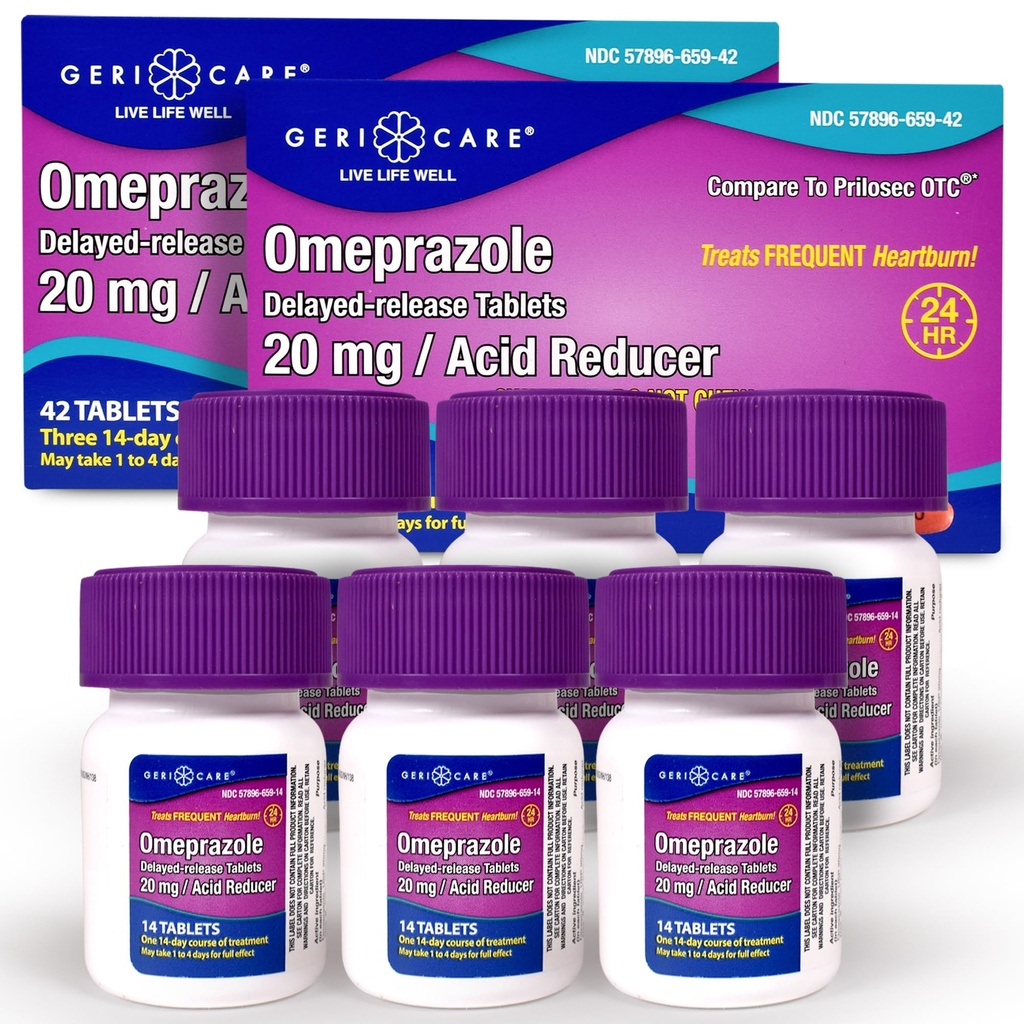 GeriCare Omeprazol Vertraagde Release Tabletten 20mg Maagzuur Reducer Pillen voor 24 uur Heartburn Relief-Acid Reflux Medicine voor de behandeling van frequente Heartburn- Anti-Acid Relief Tabletten 42 Tellen (2 verpakkingen)