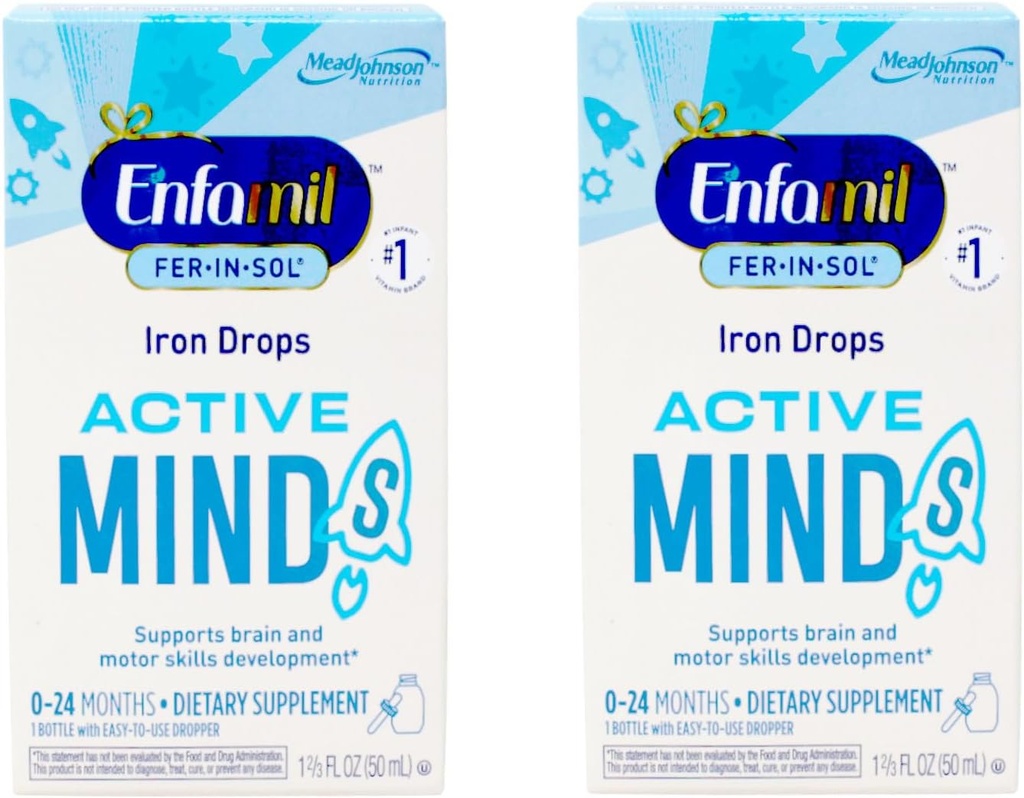 Enfamil Fer-in-Sol suppléments de fer gouttes pour les nourrissons et les tout-petits, 15 mg, 1,67 fl oz (50 ml) (emballage de 2)