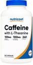 Caféine Nutricost avec L-Theanine, 100mg de chacune, 240 Capsules, 240 portions - Sans OGM et sans gluten
