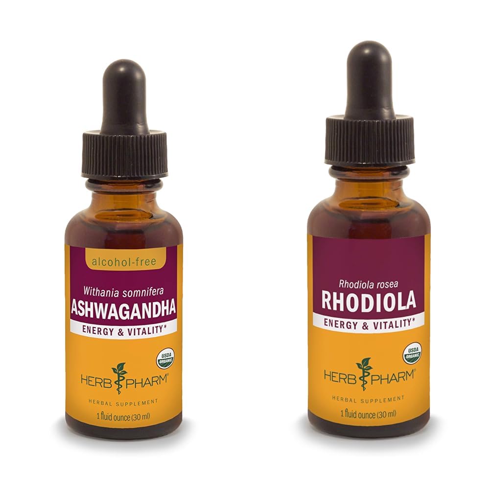 Herb Pharm Ashwagandha & Rhodiola Wortelextracten voor energie, vitaliteit, endurance & uithoudingsvermogen, alcoholvrije Glycerite & Organische Cane Alcohol, 1 Oz Elk