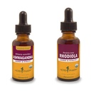 Extraits de racines d'Ashwagandha et de Rhodiola pour l'énergie, la vitalité, l'endurance et l'endurance, la glycérite sans alcool et l'alcool de canne biologique, 1 Oz Chaque
