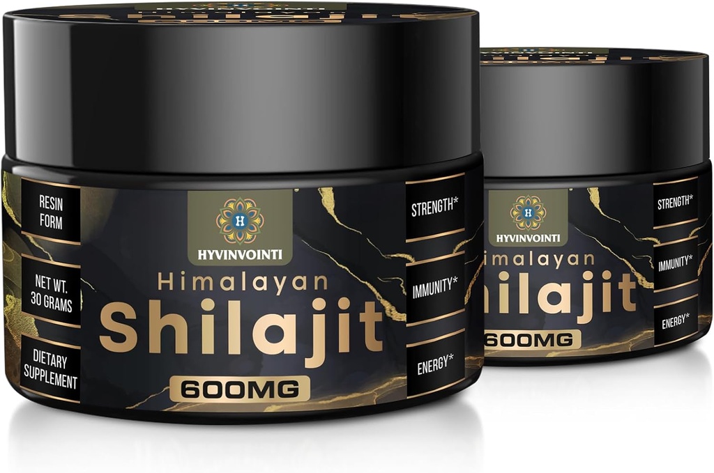 600mg Shilajit Pure Himalaya Organic Shilajit Resin-Shilajit Resin Organic Gold Grade,100% Pure Organic Shilajit for Energy& Immune Support,Rijk aan Fulvic Acid& 85+Trace Minerals,2 Pack