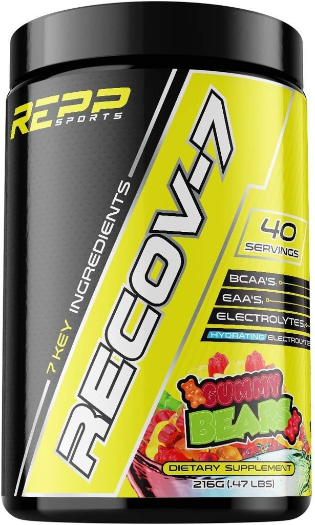 REPP Sports Recov-7 Full Spectrum EAAs en BCAA's Geavanceerde Herstel en Glycogen Replenishment voor Intra-workout (Gummy Bear, 40 Servings (216g))