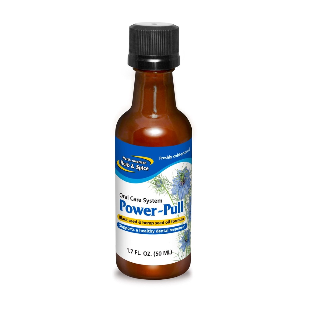 North American Herb & Spice Power-Pull - 1,7 fl oz - Système de soins buccodentaires à l'huile de graines noires et de chanvre - Soutient la santé des gums et des dents - Non-OGM - 48 portions