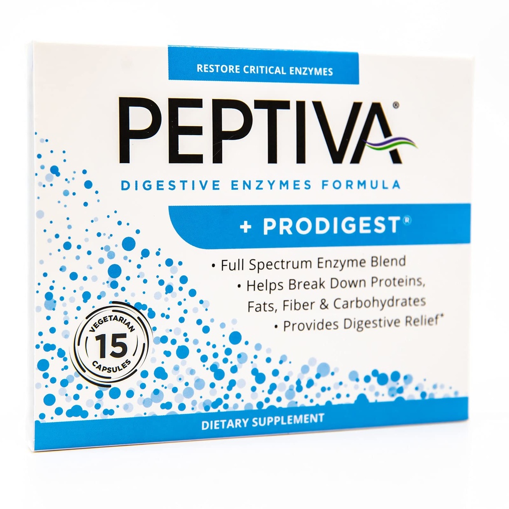 Supplément enzymatique digestif Peptiva + ProDigest - Aide à la congélation, au gaz, à la constipation - 15 Compte