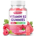 Vitamine B2 Gummies Riboflavine 400mg Supplément au magnésium pour les enfants et les adultes, B2 Gummies pour le soulagement de la migraine et le système nerveux support, végétalien, sans sucre, framboise parfum, 60 comte