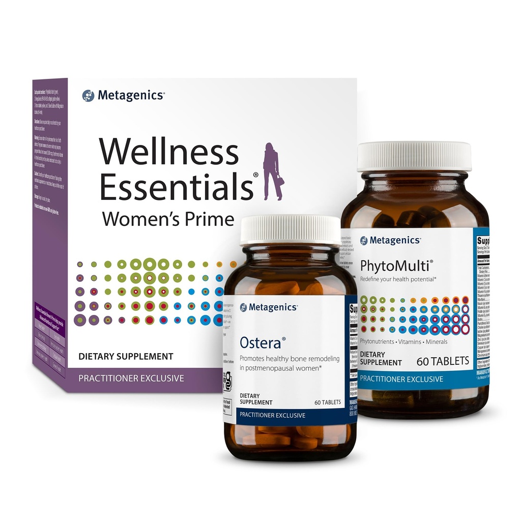 Métagène Ostéra - 60 comprimés, PhytoMulti sans fer - 60 comprimés et essentiels de bien-être Prime des femmes - 30 comtes