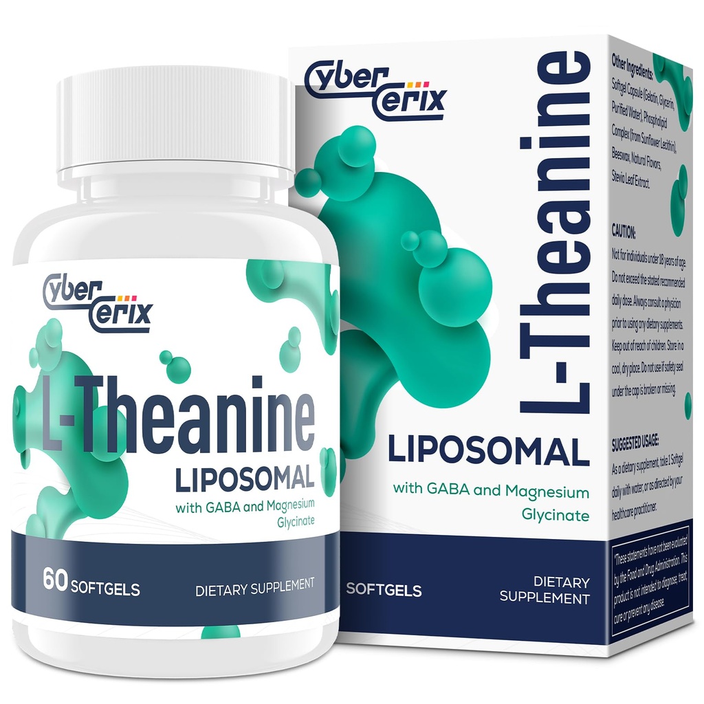 Liposomale L-Theanine 500mg, Complex met GABA 200mg & Magnesium 100mg, Extra Sterktesupplement voor kalmte, ontspanning en concentratie, Glutenvrij - 60 capsules