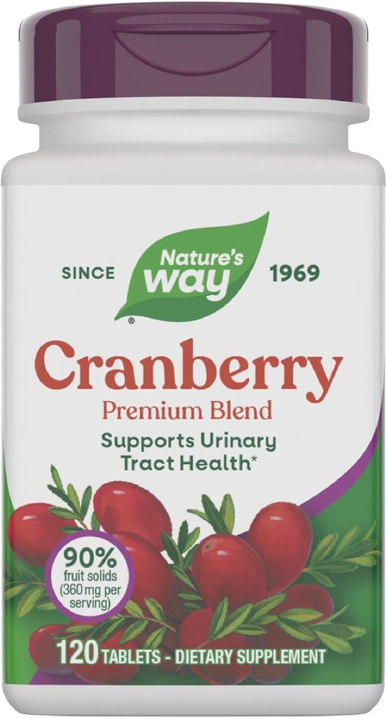 Nature's Way Cranberry Premium Blend, ondersteunt Urinaire Tract Health*, met vitamine C, voor mannen en vrouwen, geen gluten, 120 tabletten (Verpakking mei Vary)