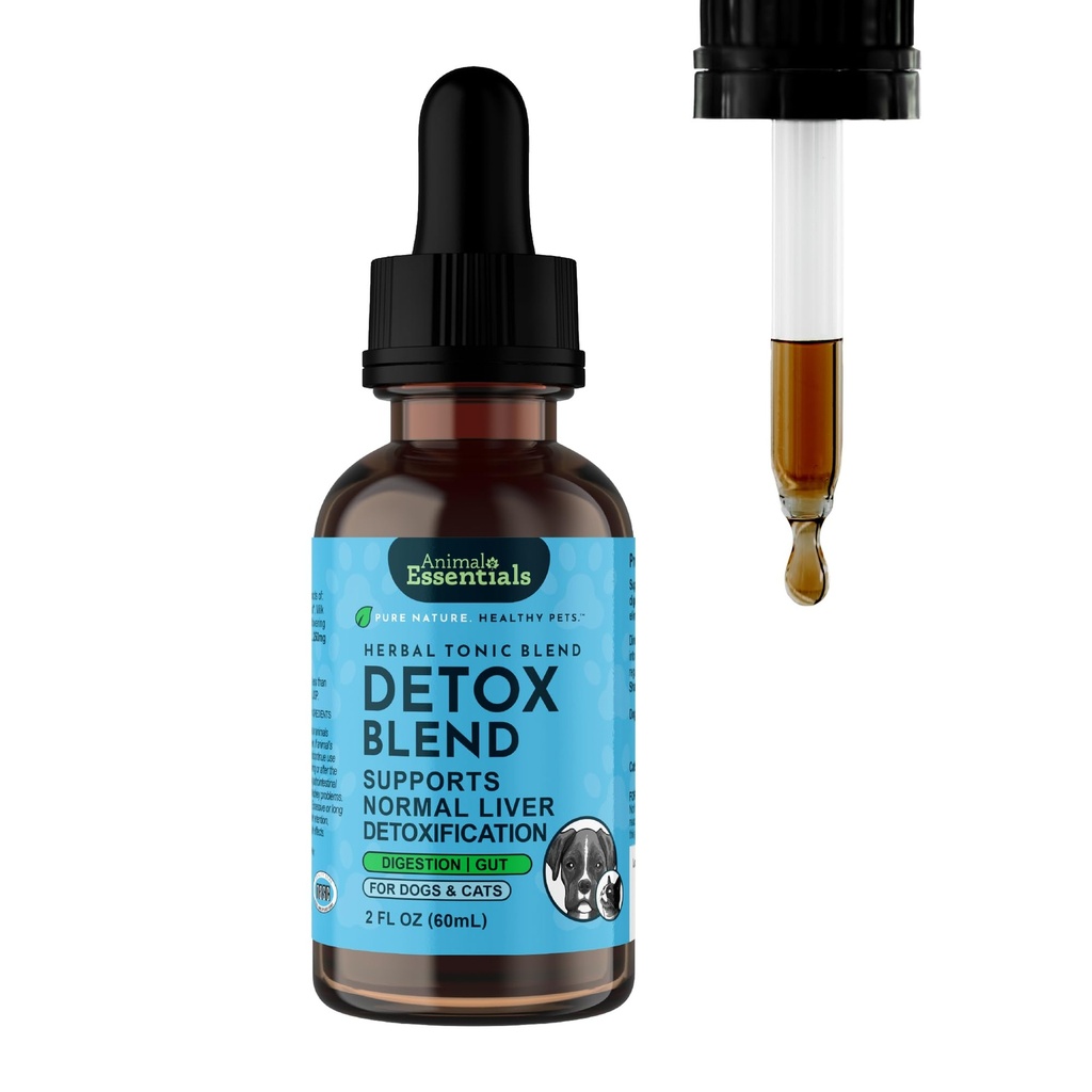 Animal Essentials Detox Blend - Soutien du foie pour chiens et chats, Supplément du foie, Formule à base de plantes, Herbes de qualité humaine, Toniques de bien-être animal - 2 Fl Oz