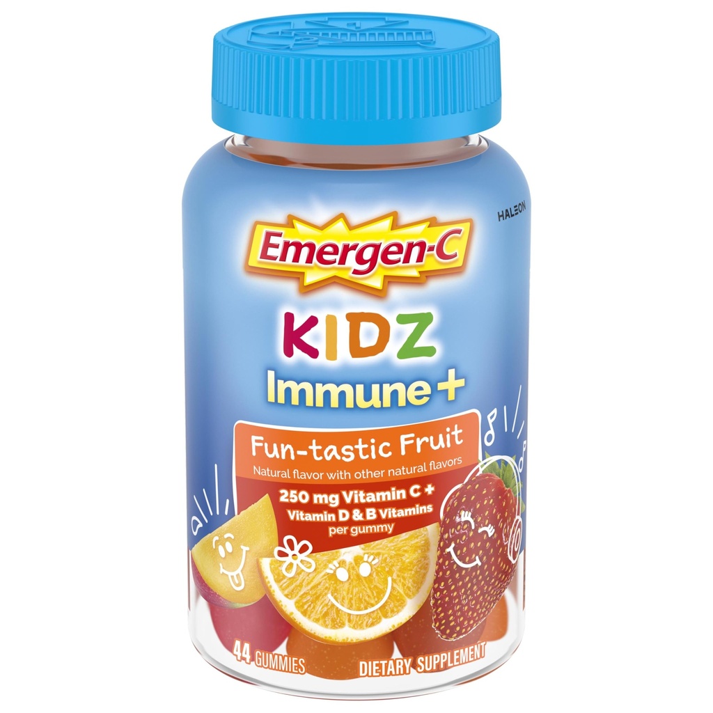 Emergen-C Kidz Vitamine C Immune Ondersteuning Gummies Fun-Tastic Fruit 44CT bevat zink, Mangaan, B Vitaminen en Vitamine D voor Back to School Essentials