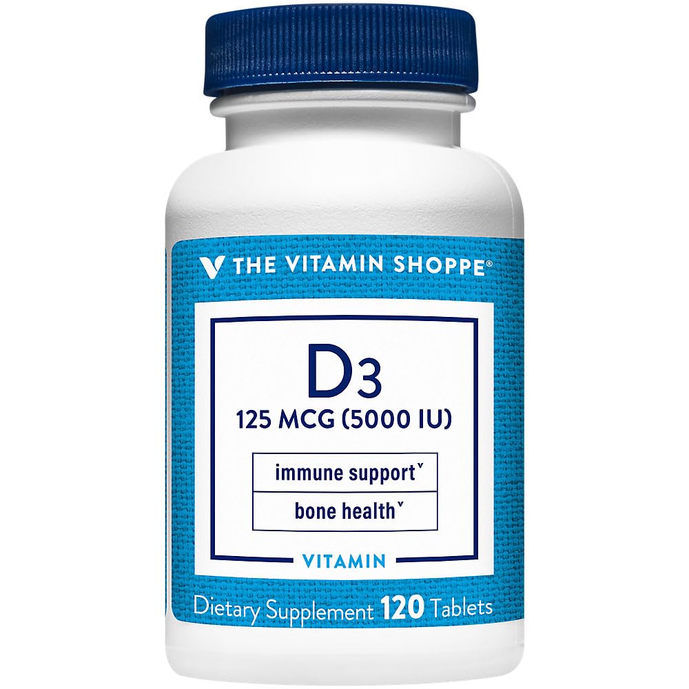 La vitamine Shoppe Vitamine D3 5000IU Softgel, soutient la santé osseuse et immunitaire, aide à la croissance cellulaire et à l'absorption de calcium, sans gluten et une fois par jour formule (120 comprimés)