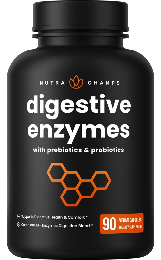 NutraChamps Digestieve enzymen met probiotica en prebiotica voor vrouwen en mannen - 90 Vegan Capsules met bromelaïne voor opgeblazen en optimale Gut Health