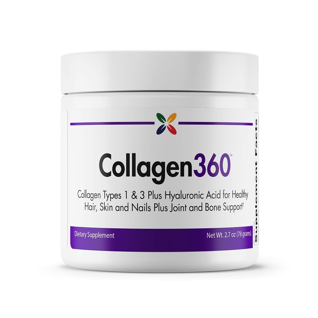 Stop nu met ouder worden - Collageen360 met Hyaluronzuur - Collageen Peptides Powder ter ondersteuning van gezond haar, nagels en huid - helpt verminderen van de verschijning van fijne lijnen en rimpels - Poeder 2,7 Ounces