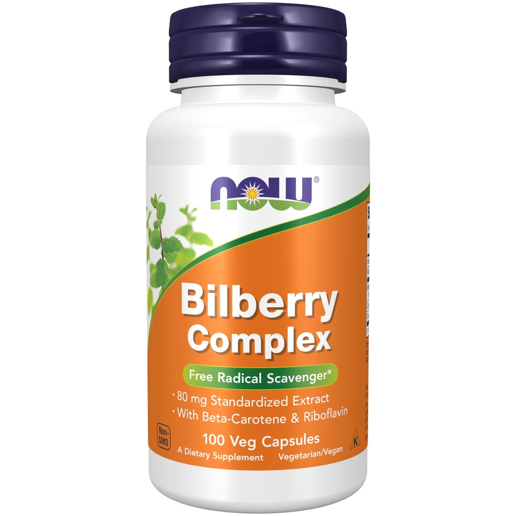 NOW Foods Supplements, Bilberry (Vaccinium myrtillus) Complex 80 mg met Beta-Caroteen & Riboflavine, 100 Veg Capsules