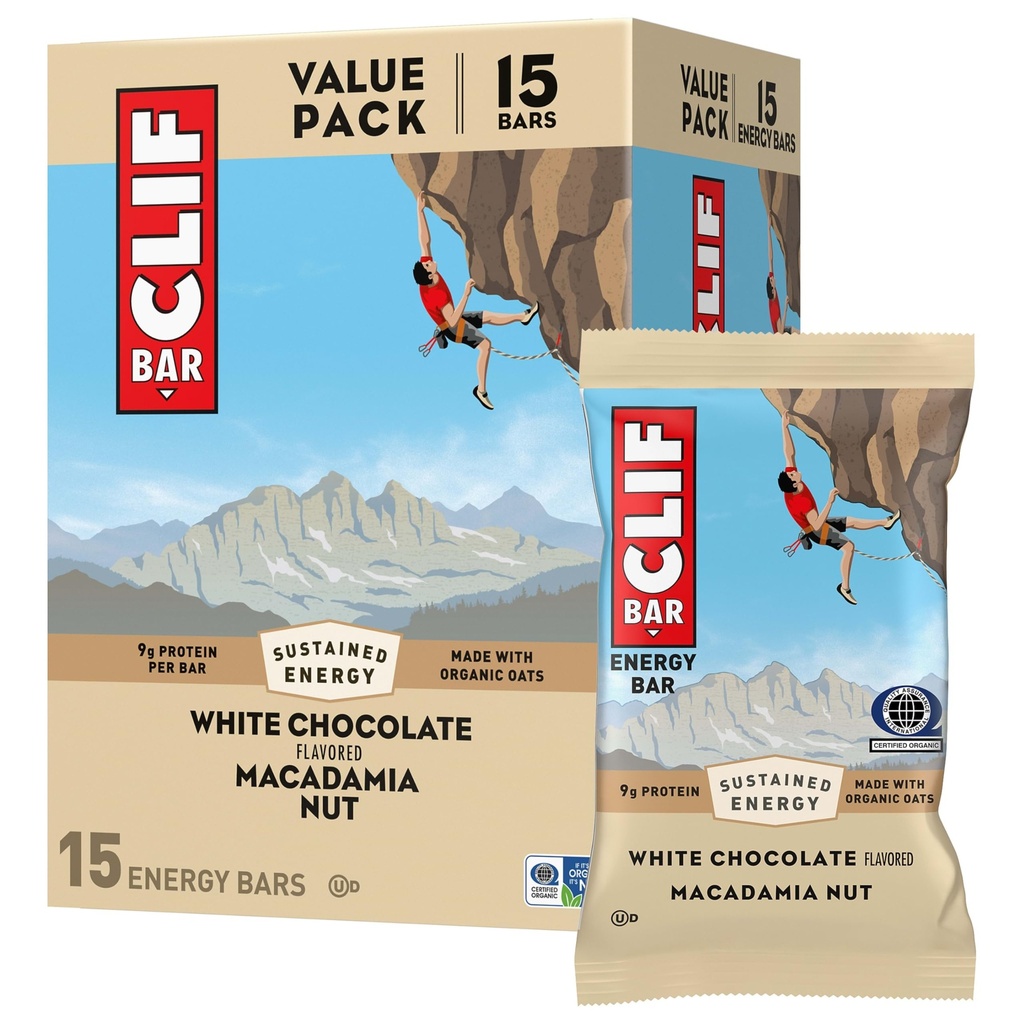 CLIF BAR - Energy Protein Bars - White Chocolate Macadamia Nut - Made with Organic Haver - Energy Bars - Non-GMO - (15 Pack)