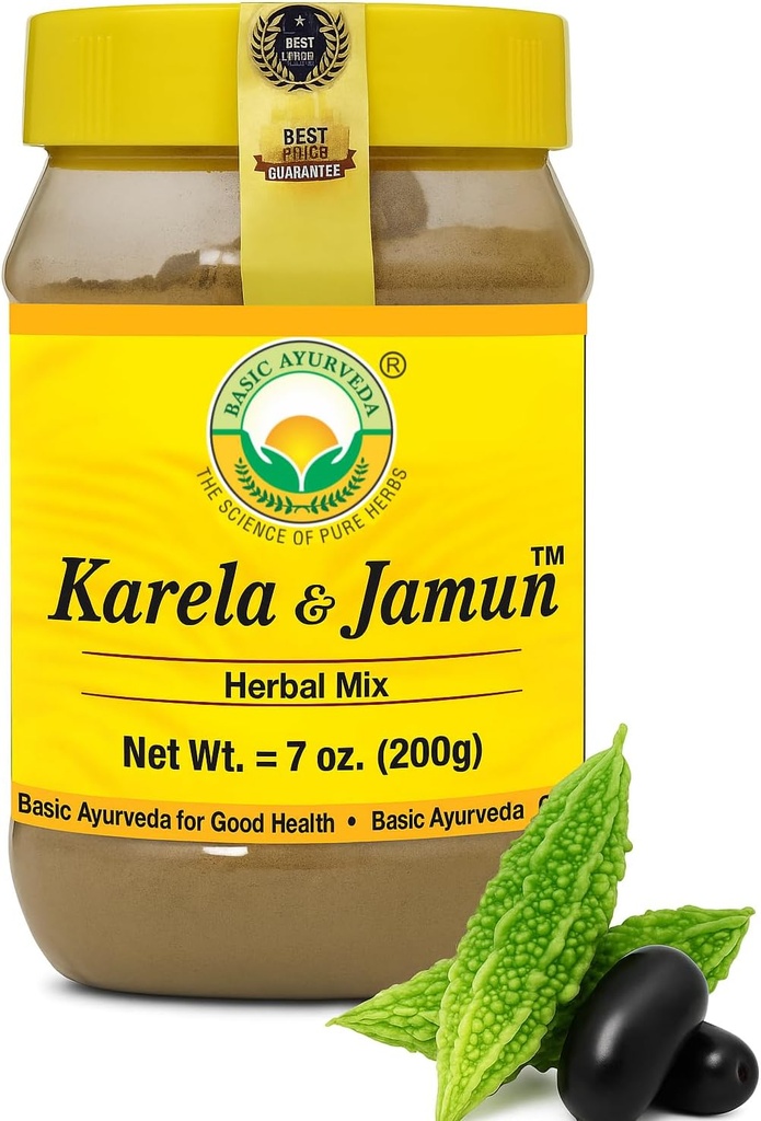 BASIC AYURVEDA Karela & Jamun Herbal Mix Powder Traditional Bitter Gourd & Indian BlackBerry Blend 