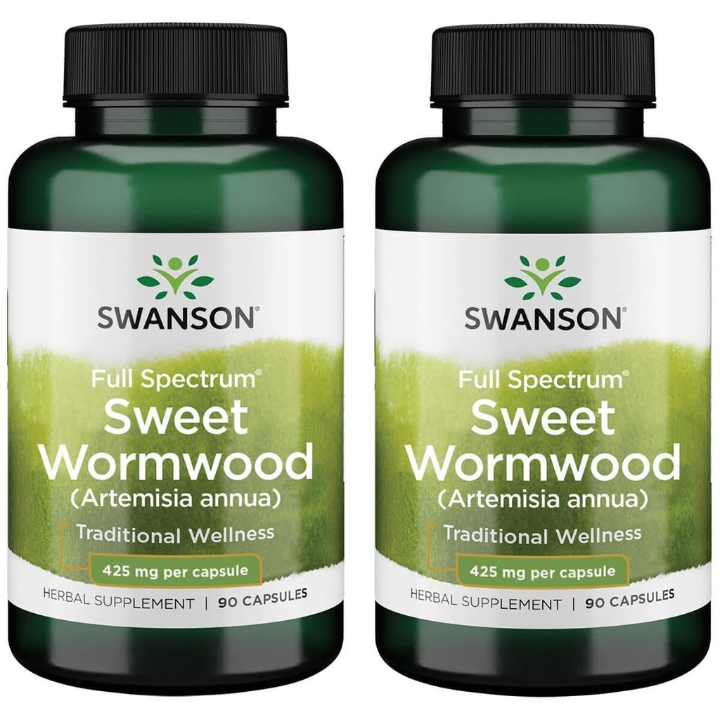 Swanson Sweet Wormwood - Peut promouvoir GI Gut Health, Microbial Balance & Digestive Health Support - Supplément à base de plantes avec l'artémisinine - (90 capsules, 425mg chacune) 2 Pack