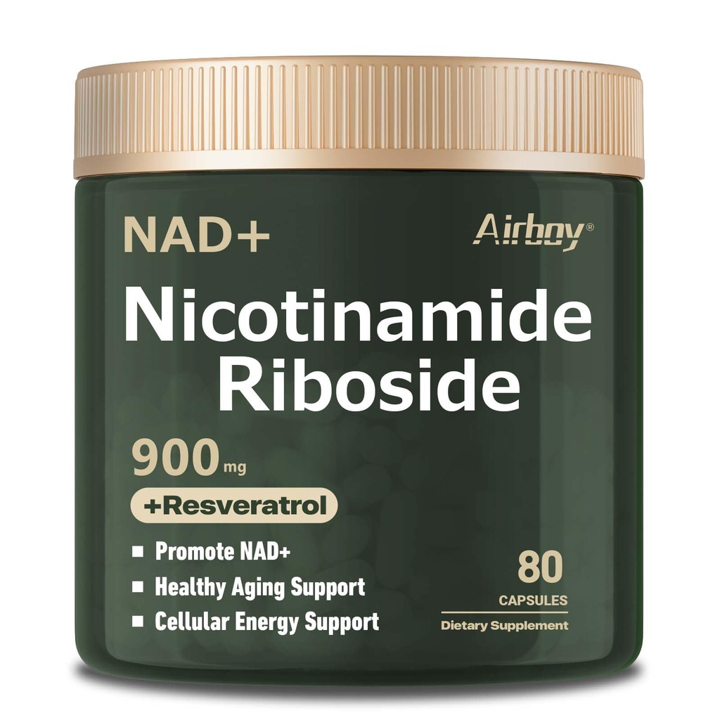 Airboy Liposomal Nicotinamide Riboside 900 mg, NAD supplement met Resveratrol & quercetine, derde partij getest, anti-aging, energie, concentratie 80 aantal
