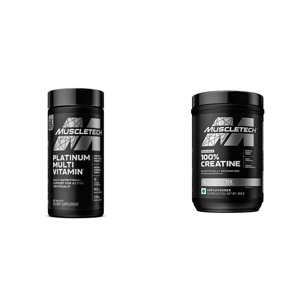 MuscleTech Creatine Poudre monohydratée Platine Pure Micronised Muscle Recovery + Builder & Platine Multivitamine pour Immune Support 18 Vitamines et Minéraux
