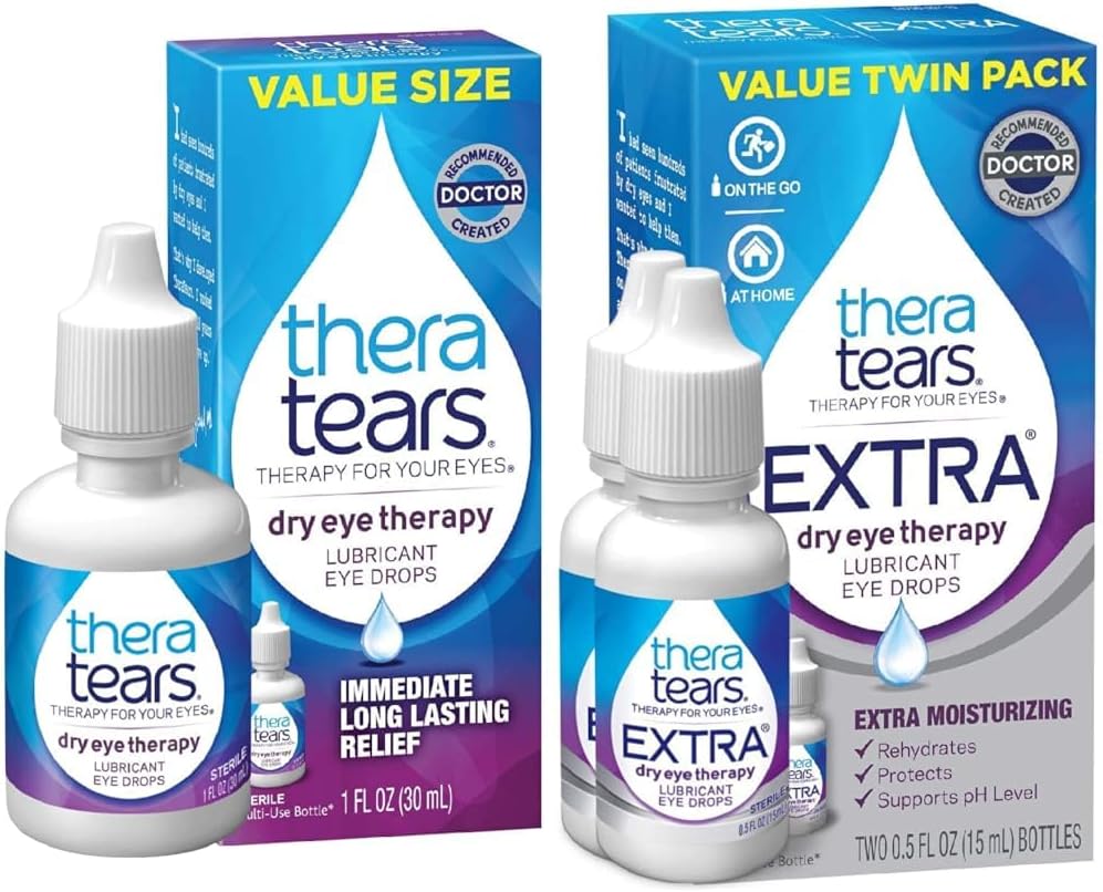 TheraTears droge oogtherapie oogdruppels voor droge ogen, 1,0 Fl Oz & Extra droge oogtherapie Smeer Oogdruppels voor droge ogen, 0,5 floz fles, 2 Count(pakket van 1)