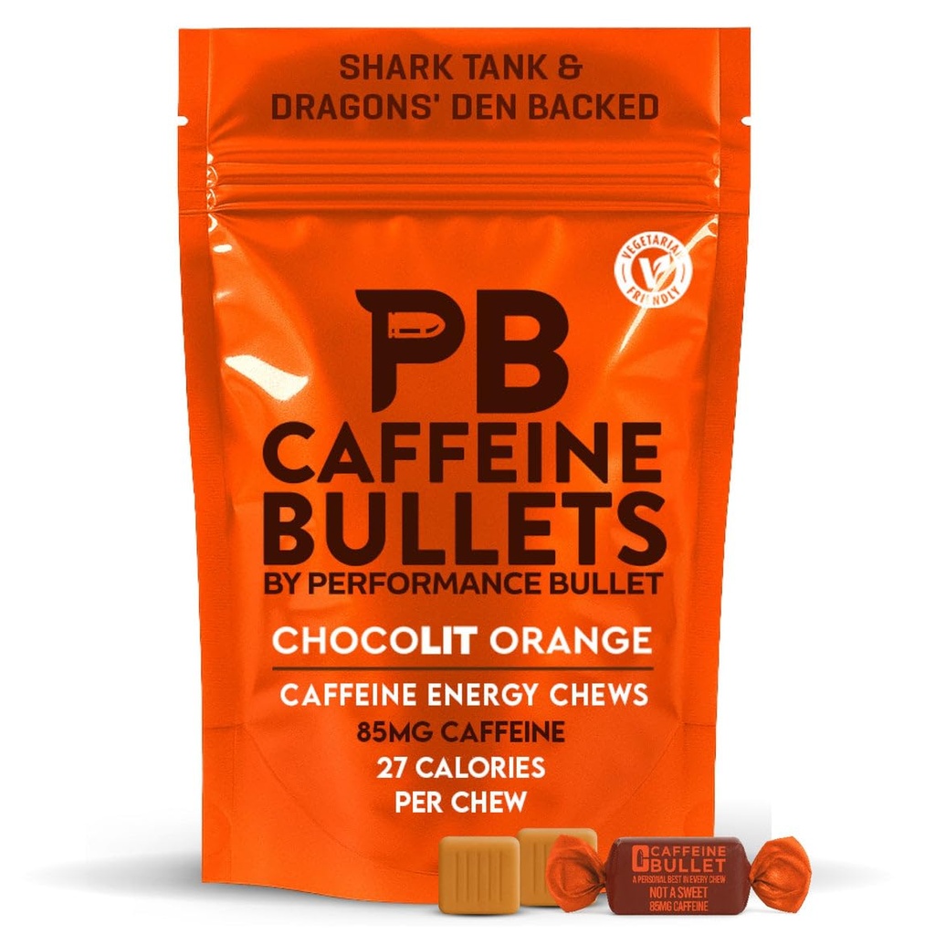 Caffeine Bullet Energy Chews - Chocolat Orange. 16 * 85mg - Plus rapide Kick Than Pills, Gels & Gum. Sport Science pour la course, le cyclisme, le jeu. Un boost d'endurance préentraînement.