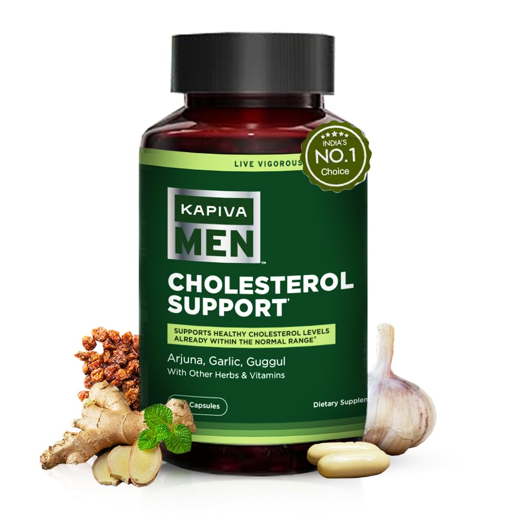 Kapiva Cholesterol Lowering & Heart Health Supplement | Plant Sterols, Niacin, Arjuna, Garlic & Guggul | Natural Herbal Vitamins for Healthy Cholesterol Support | 60 Capsules