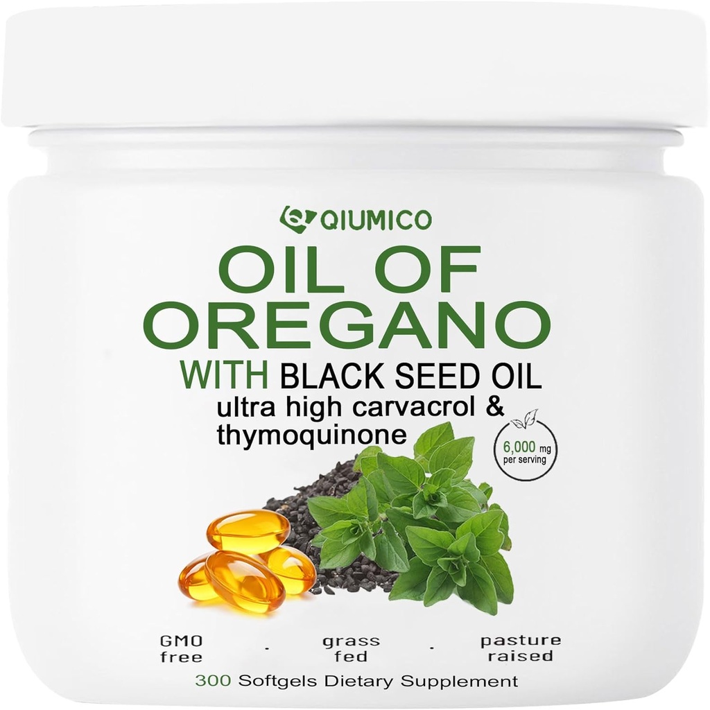 Olie van Oregano met Black Seed Oil Softgels, Oregano Oil Capsules Biologische, 2 in 1 6000mg Olie van Oregano met Black Seed Oil 200mg, 300 Tellen