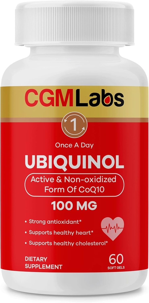 Ubichinol 100MG Active & Non-Oxidized(Reduced) Form of CoQ10 - Sterke antioxidant Dieetsupplement, Ondersteunt gezondheid, gezonde cholesterol - 60 Softgels door CGM Labs