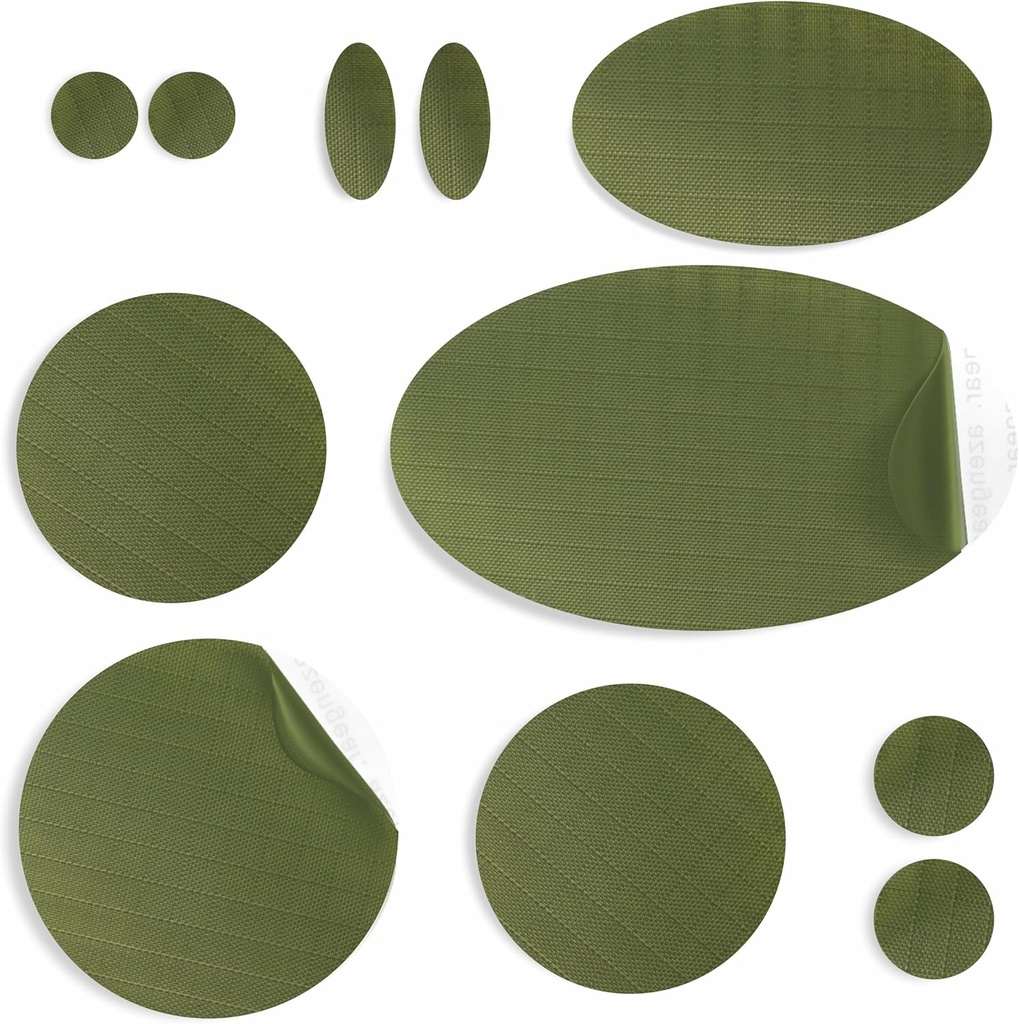 aZengear reparatie Patches voor Jassen, Tent, Schoen Toe, Air Mattress, Opblaasbare, PVC Gear - Waterdicht, Zelf-Adhesive, Tear-Cold-Heat-Resistant, Down Puffer Coat (11 stuks, Olive)