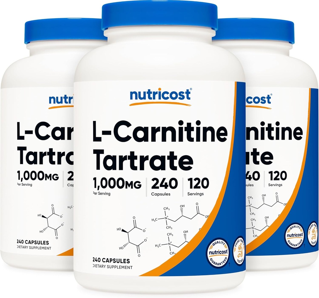 Nutricost L-Carnitinetartraat 500mg, 240 capsules - 1000mg per portie (3 flessen)