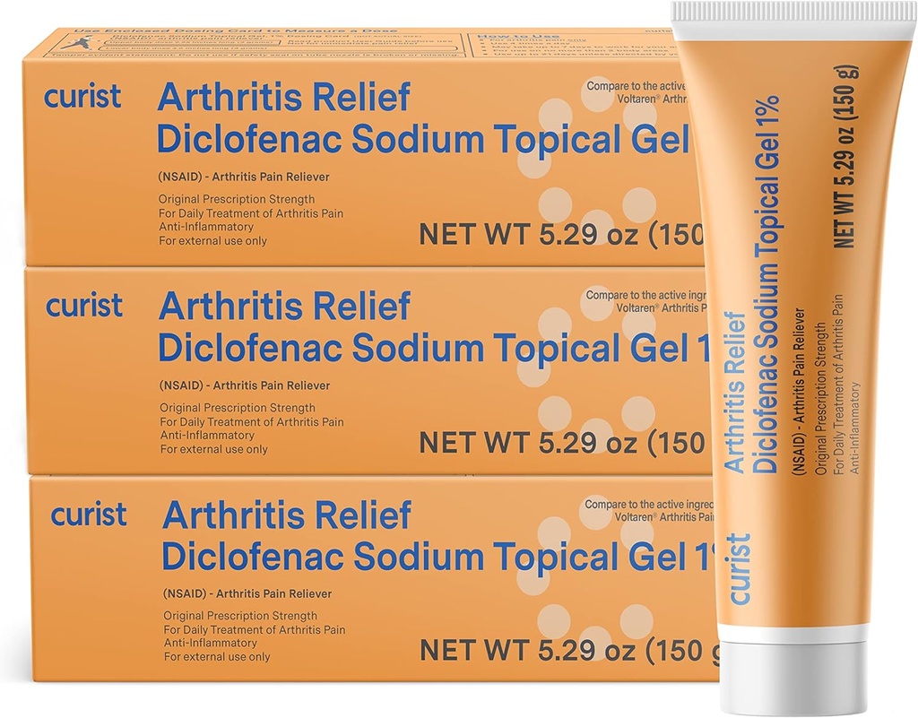 Curist Diclofenac Artritis Cream Gel 1% (3 buizen van 150 g)- Stop pijn in polsen, voeten, ellebogen, & enkels. Hand Artritis Pijnverlichting & knie Artritis Pijnverlichting (3 Pack, 5,29 oz ea.)
