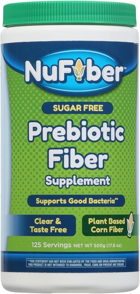 Fiber Supplement, dagelijkse prebiotische vezel, 125 porties, helder, grit en smaakvrij, geen gluten en suiker, plantaardige basis maïspoeder ter ondersteuning van spijsvertering en darmgezondheid