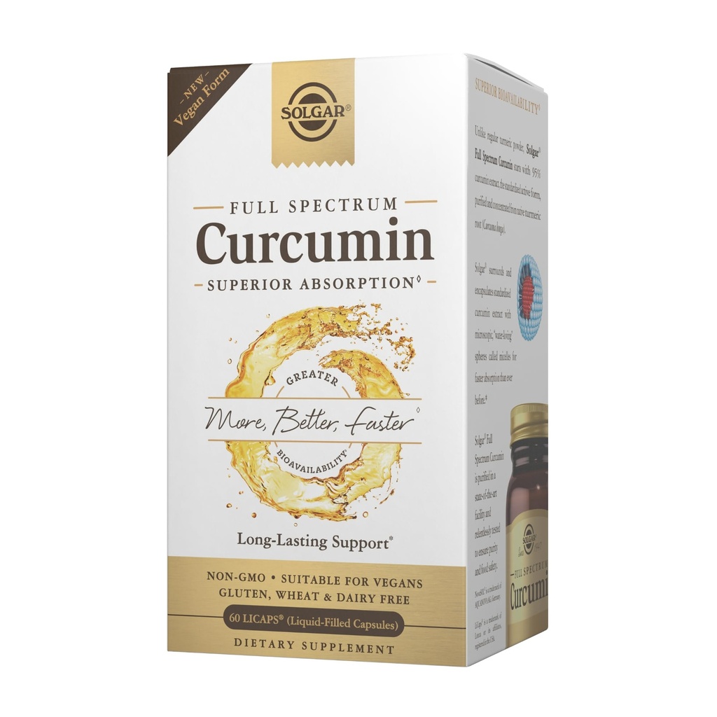 Solgar Full Spectrum Curcumin - 60 LiCaps - Superior Absorptie - Hersenen, Gewrichts- en Immuungezondheid - Non-GMO, Veganistisch, Glutenvrij, Melkvrij - 60 porties