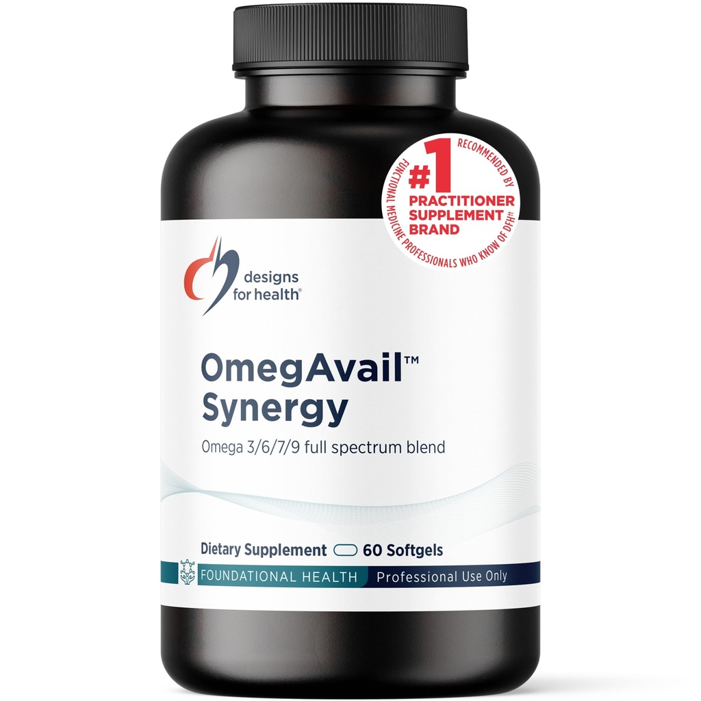 Designs for Health OmegAvail Synergy - Omega Complex for Adults - Omega 3-6-7-9 Acides gras de l'huile de bore et de macadamia + Triglycéride (TG) Huile de poisson avec DHA & EPA (60 Softgels)