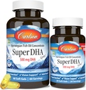 Carlson - Super DHA Gems, 500 mg DHA Suppléments, 640 mg Acides gras, concentré d'huile de poisson de l'Arctique norvégien, capsules d'huile de poisson nordique, 60+20 Softgels