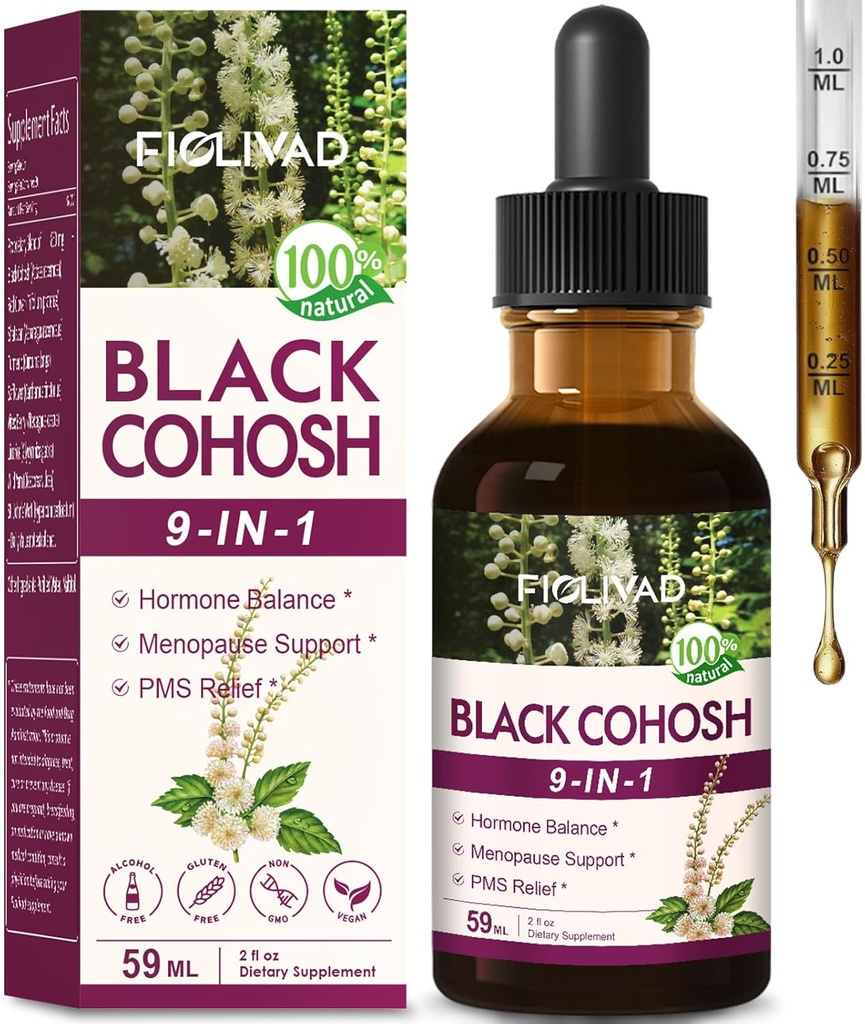 100% natuurlijke kruidendruppels, Black Cohosh Extract voor Hormone Balance, Menopauze Ondersteuning & PMS Relief. 2oz