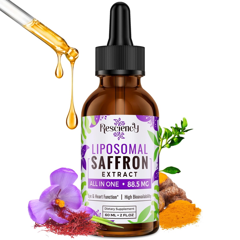 Saffraansupplementen - 88,5 mg Saffron Extract Betere biologische beschikbaarheid Liposomale druppels voor Mood, Energie, Vision & Focus met Ashwagandha, Kurkuma, Magnesium, Zink, Vitamine B12 & D3, 60 ml, 30 porties