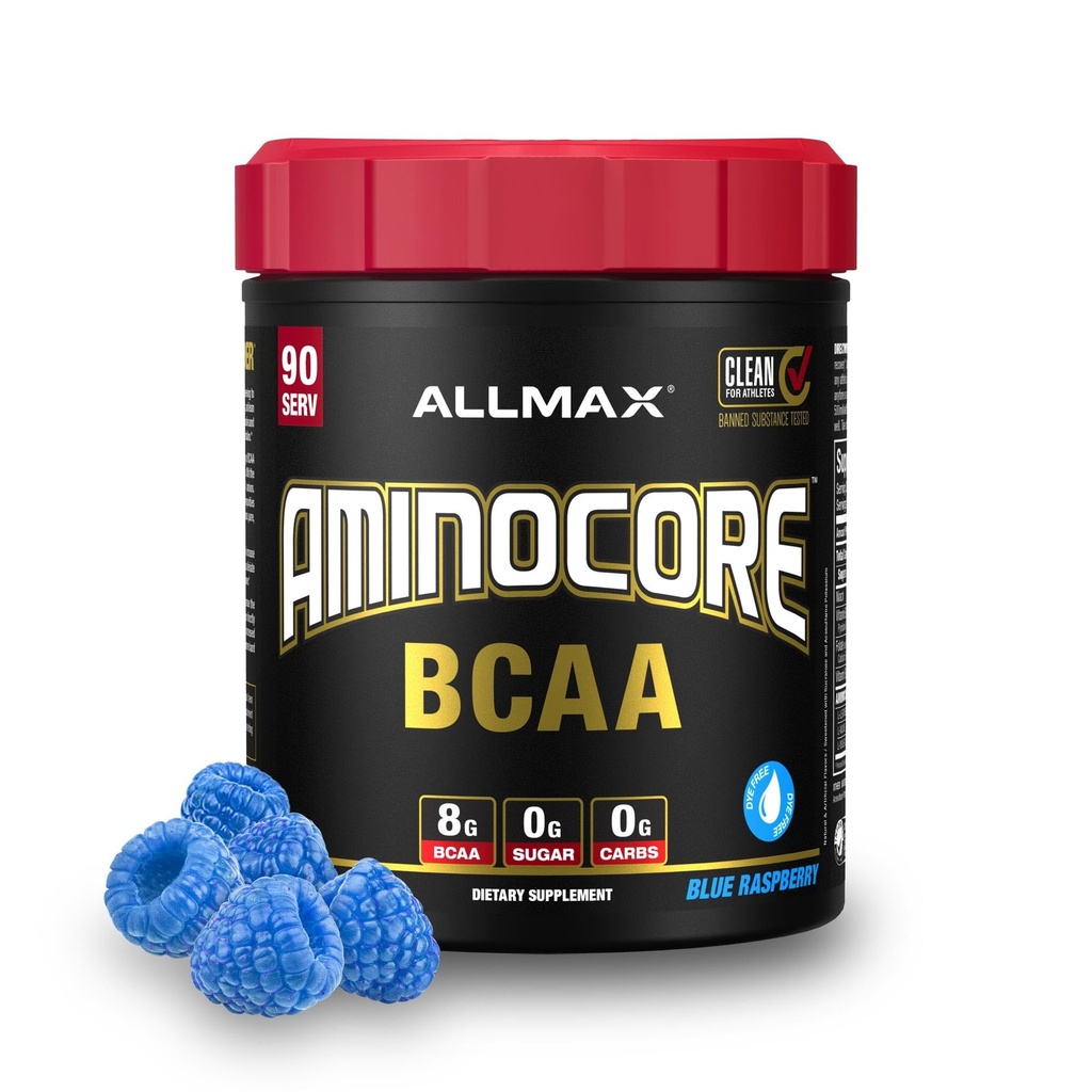 ALLMAX AMINOCORE BCAA Poudre pour l'entraînement Récupération musculaire et augmentation de l'endurance - sans sucre, sans remplissage 8.18 Grams Bcaas Amino Acides, B Vitamines pour les femmes et les hommes- 90 portions