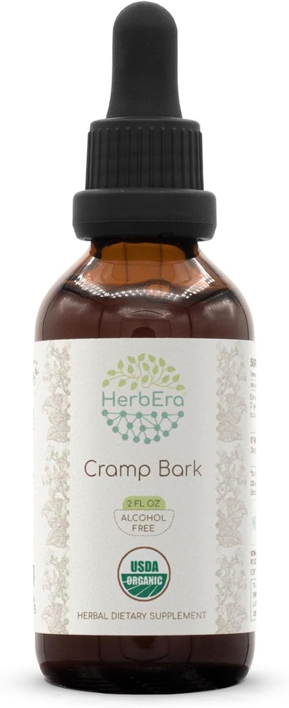 HerbEra Cramp Bark B60 USDA Teinture biologique , Extrait sans alcool, gouttes à base de plantes à haute puissance, système immunitaire Santé , Cramp Bark biologique certifié (Viburnum Opulus) Bark séché (2 fl oz)