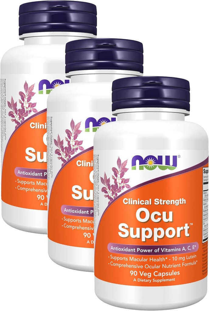 NOW Supplementen, Ocu SupportTM met FloraGLO® Lutein, Plus Vitaminen A, C en E, 90 Veg Capsules (verpakking van 3)
