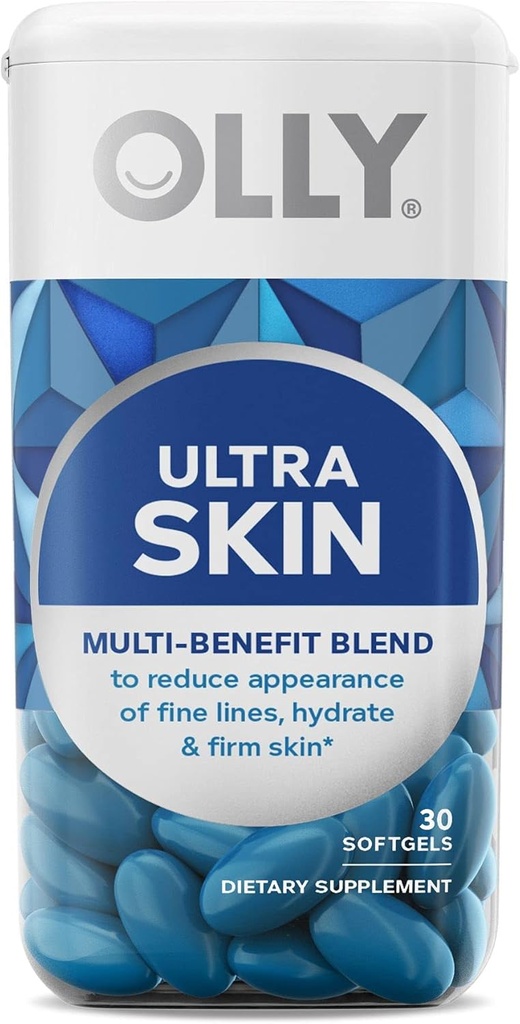 OLLY Ultra Strength Skin Softgels, Hydrate en stevige huid, hyaluronzuur, zeaxanthine, luteïne, vitamine C, huidsupplement, 30 dagen levering - 30 Tel (Verpakking mei Vary)